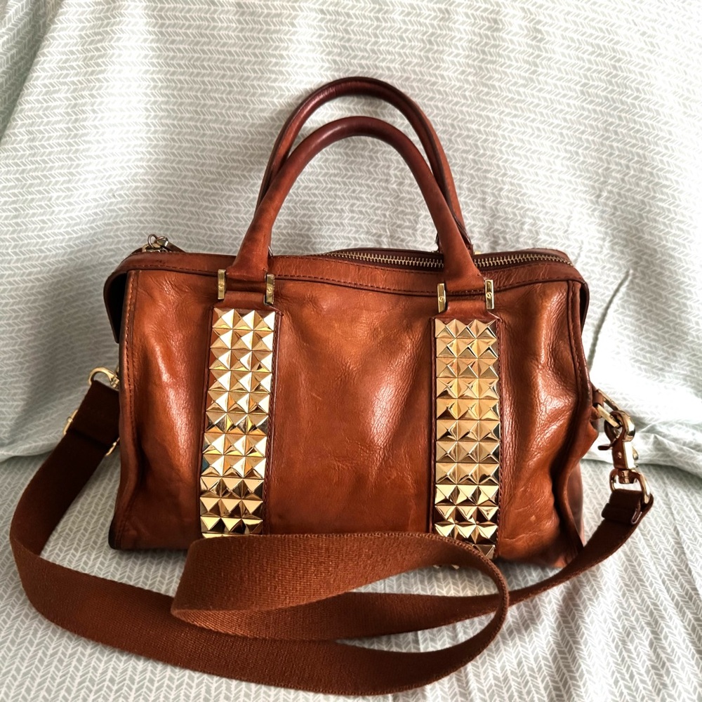 Tory Burch Brown Satchel with Gold Accents